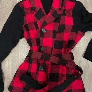 Plaid Red and Black Trench Coat